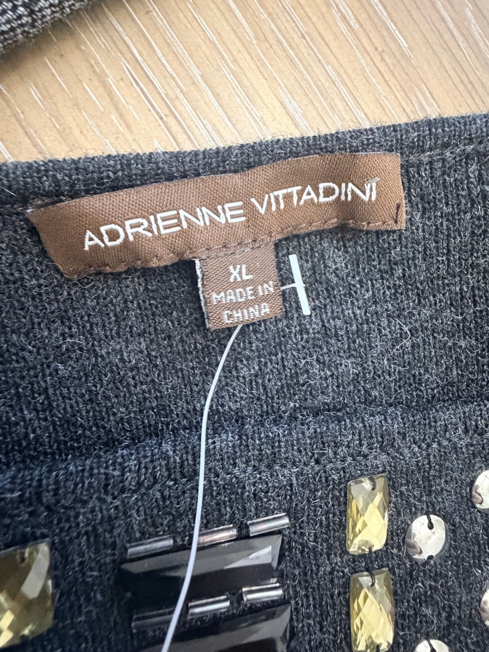 Adrienne Vittadini Dark Charcoal Embellished Long Sleeve Mini Dress - Picture 8 of 8